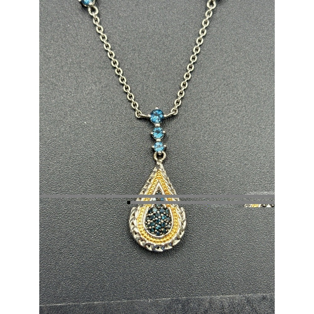 EUC 18" Sterling Silver Blue Topaz Two Tone Necklace 5.7 Grams E27